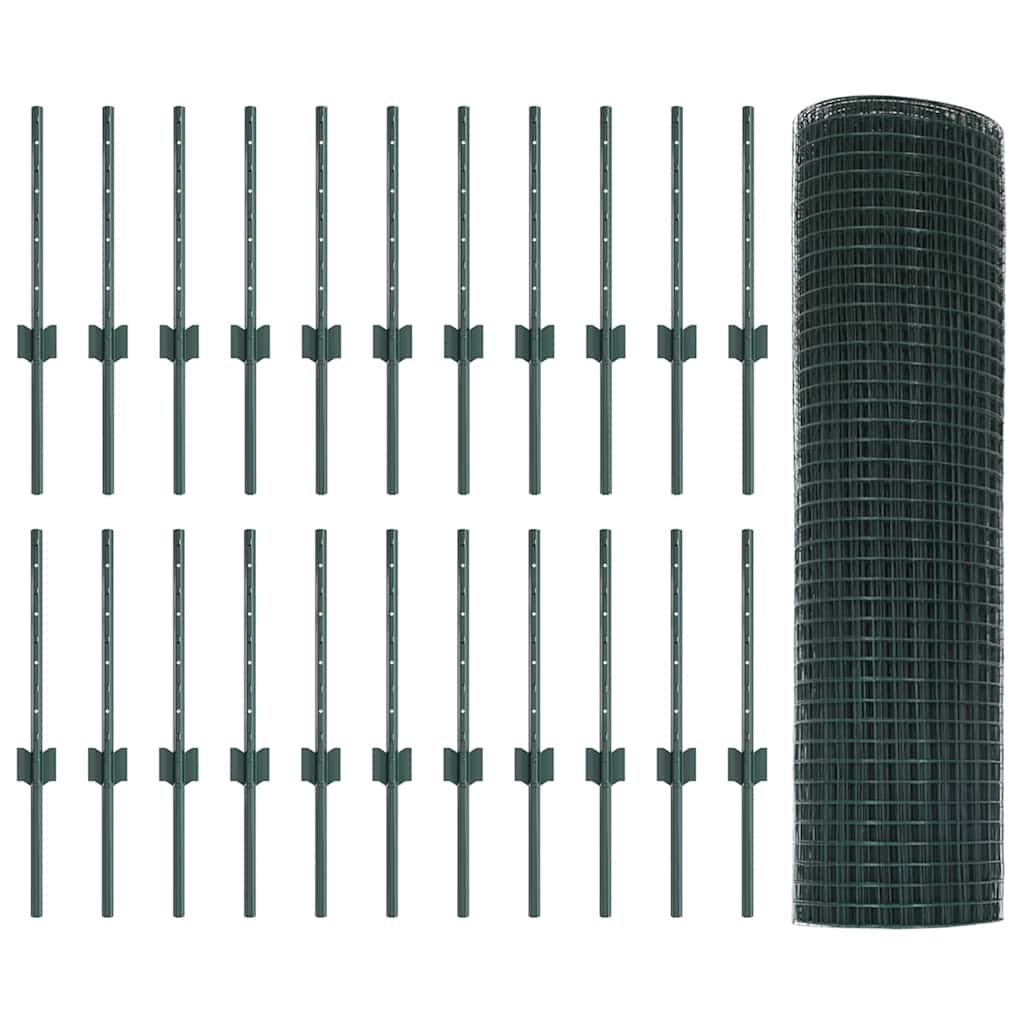 Fence with Posts Green 0.4 x 50 m Steel