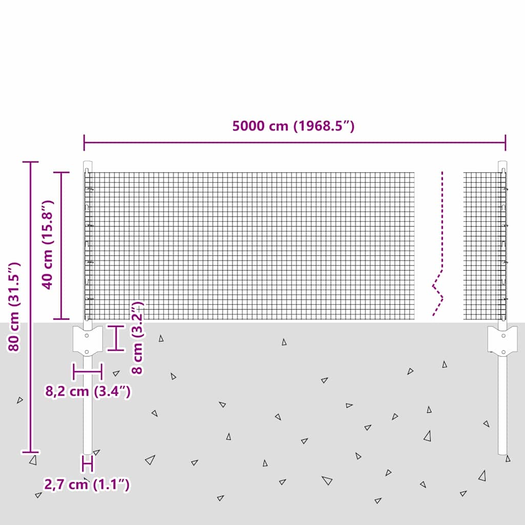 Fence with Posts Green 0.4 x 50 m Steel