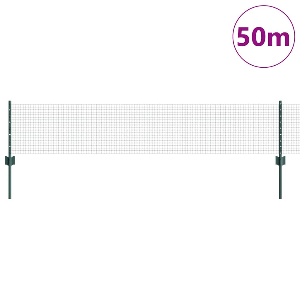 Fence with Posts Green 0.4 x 50 m Steel