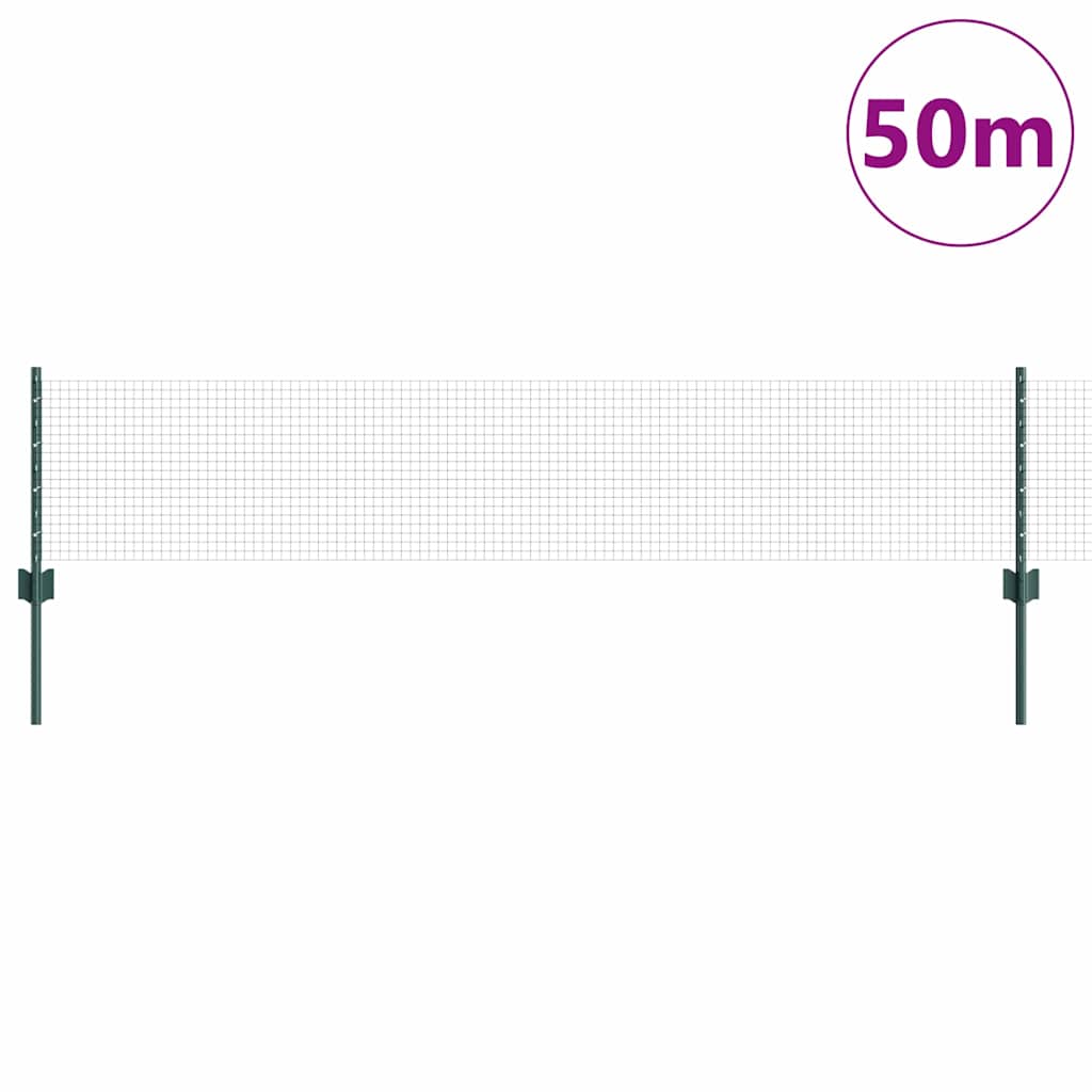Fence with Posts Green 0.4 x 50 m Steel