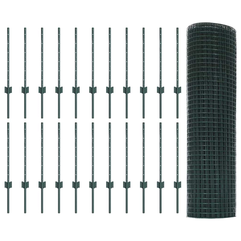 Fence with Posts Green 0.5 x 50 m Steel