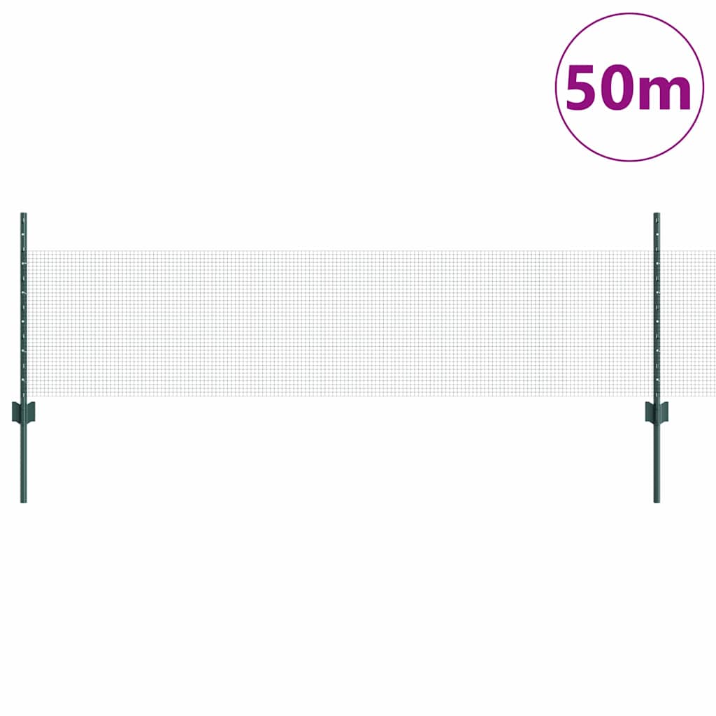 Fence with Posts Green 0.5 x 50 m Steel