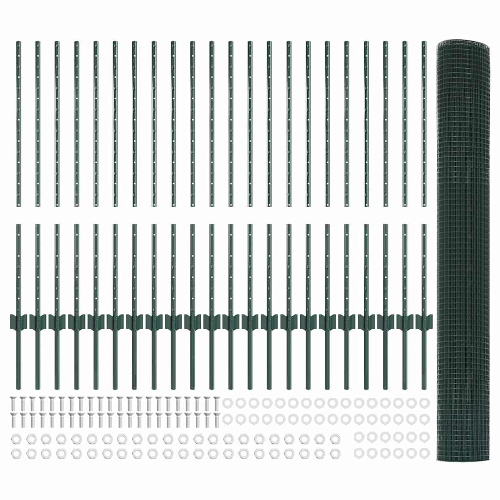 Fence with Posts Green 1 x 50 m Steel