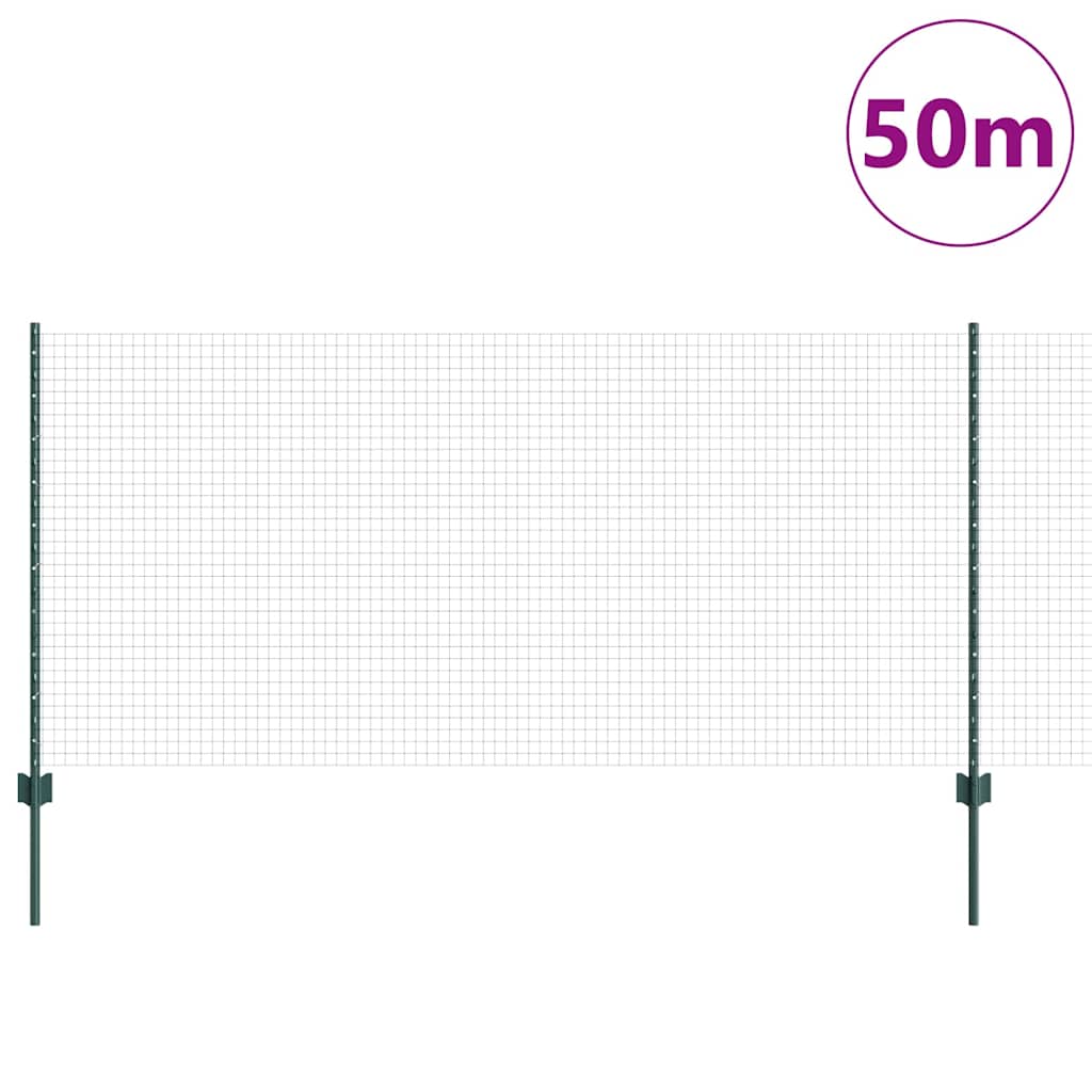 Fence with Posts Green 1 x 50 m Steel