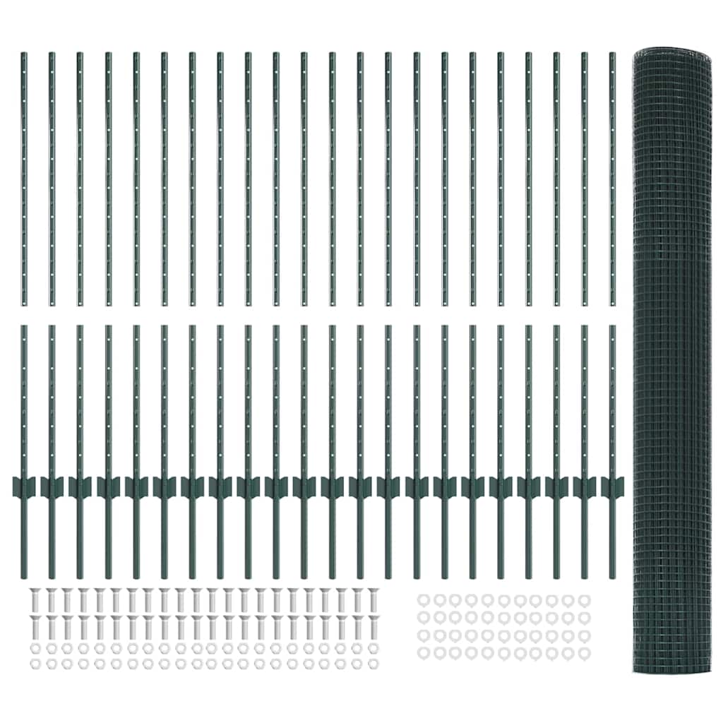 Fence with Posts Green 1.2 x 50 m Steel