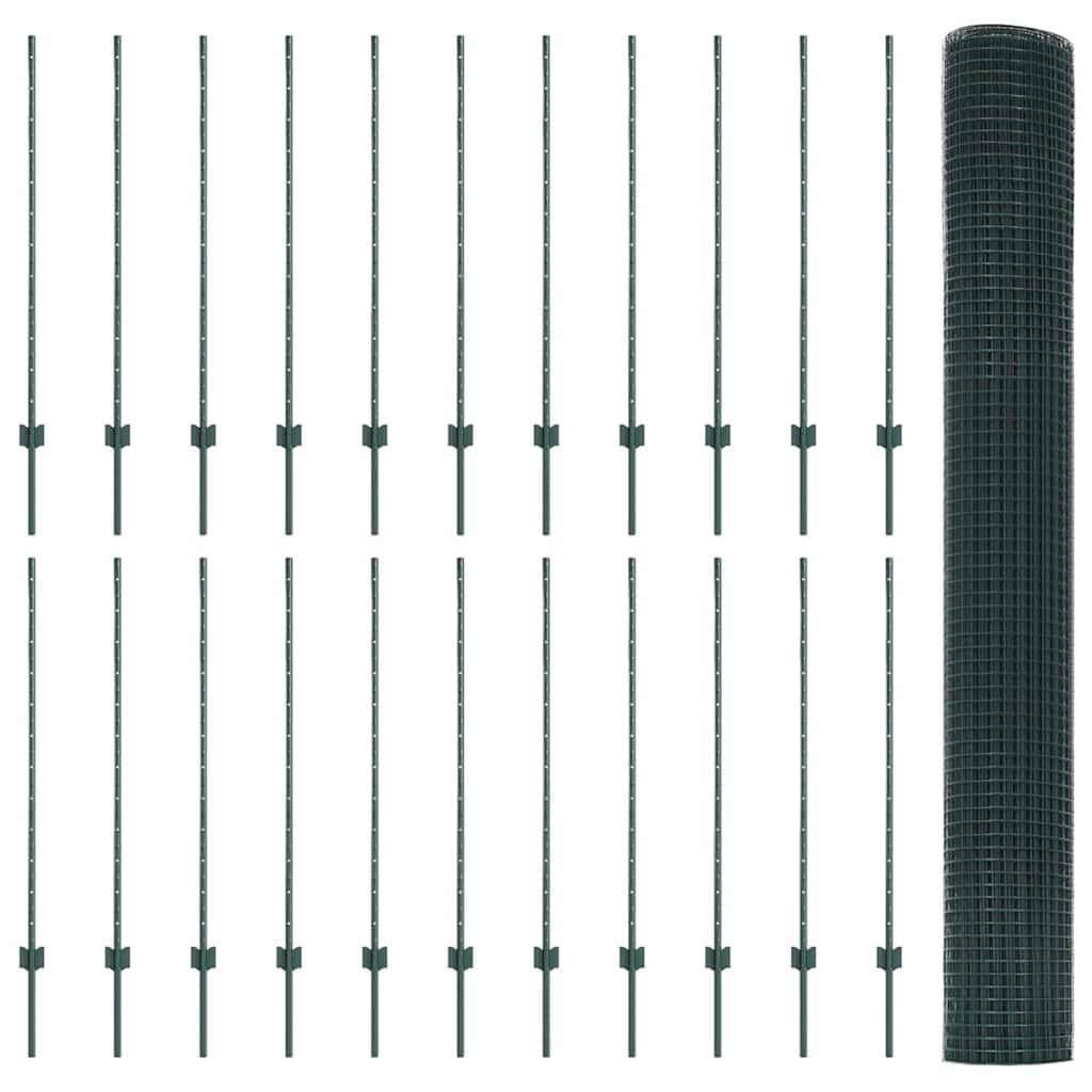 Fence with Posts Green 1.2 x 50 m Steel