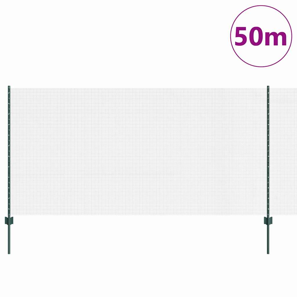 Fence with Posts Green 1.2 x 50 m Steel