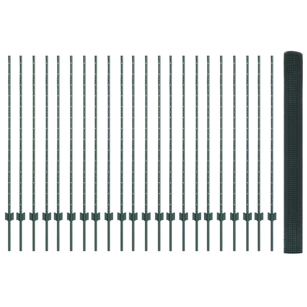 Fence with Posts Green 1.4 x 50 m Steel