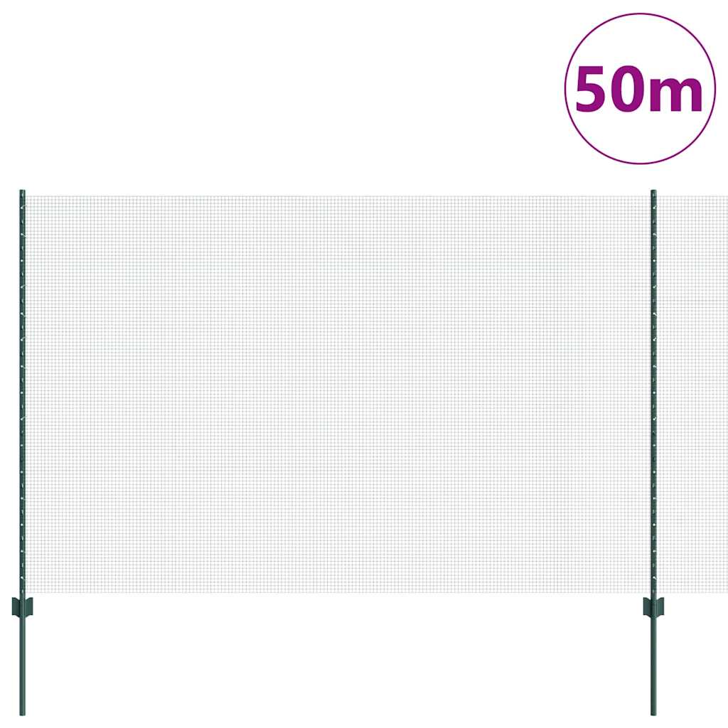 Fence with Posts Green 1.5 x 50 m Steel