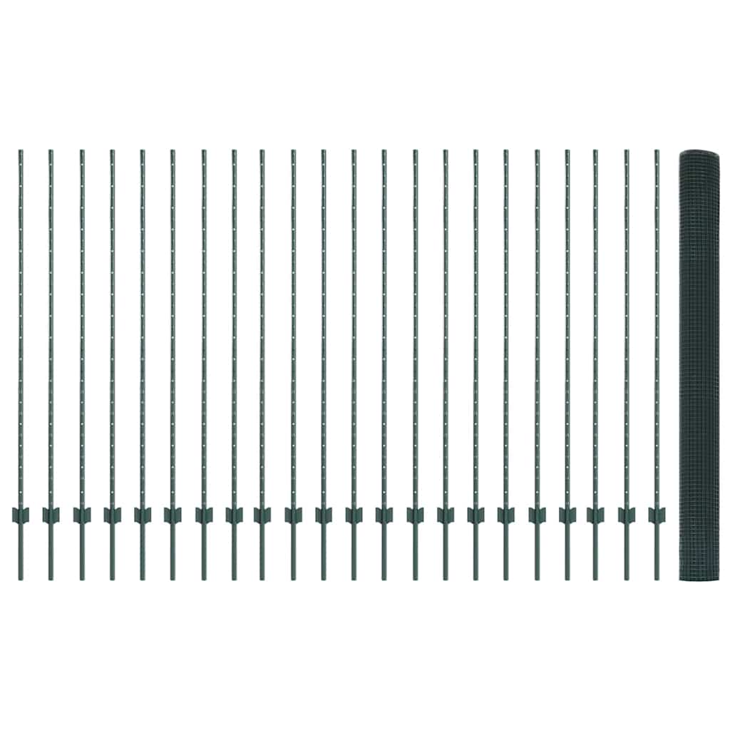 Fence with Posts Green 1.5 x 50 m Steel