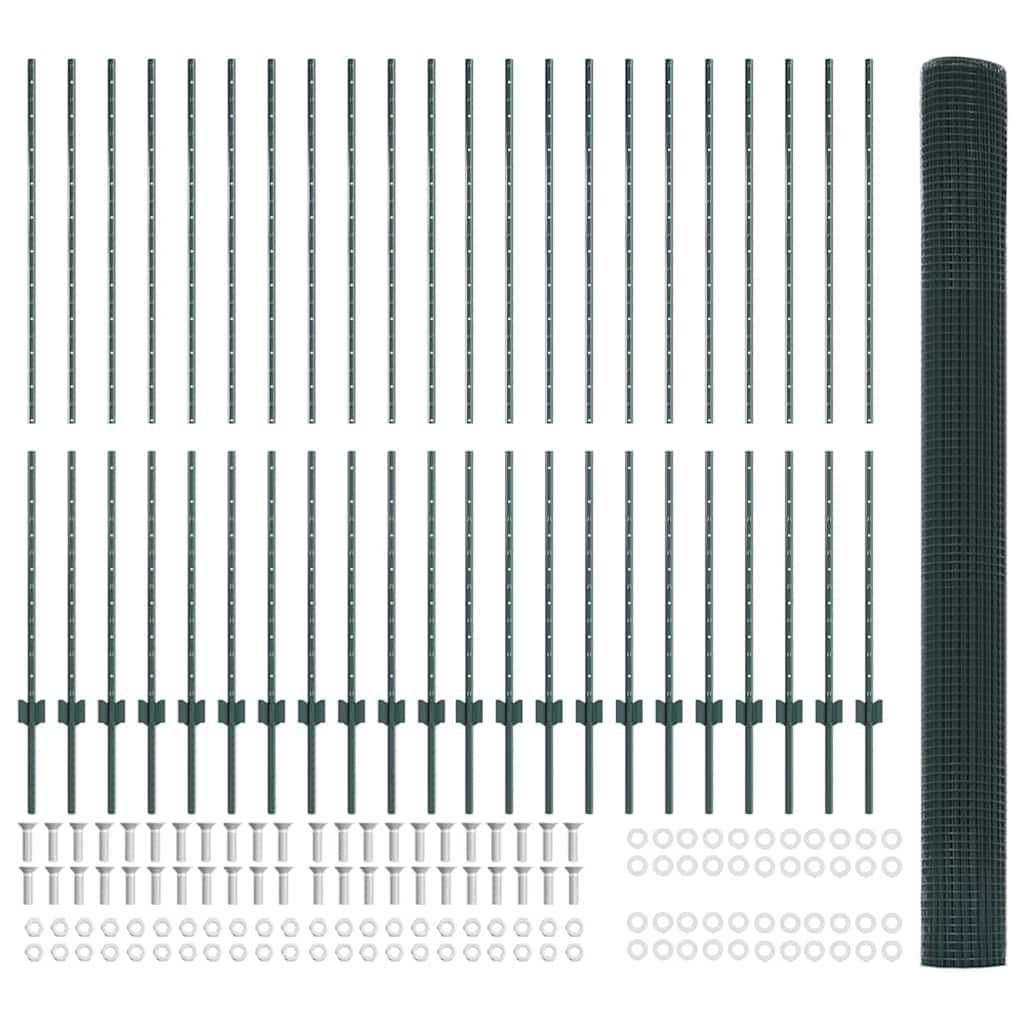 Fence with Posts Green 1.5 x 50 m Steel