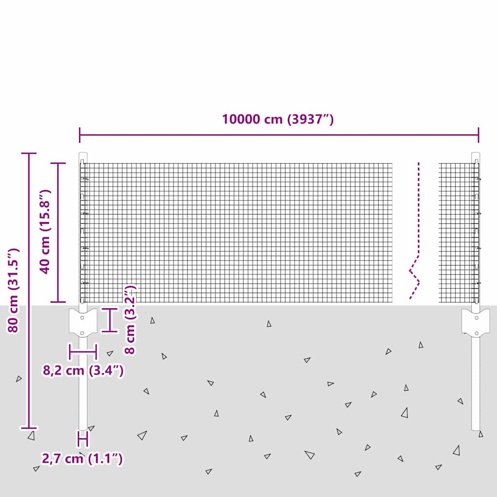 Fence with Posts Green 0.4 x 100 m Steel