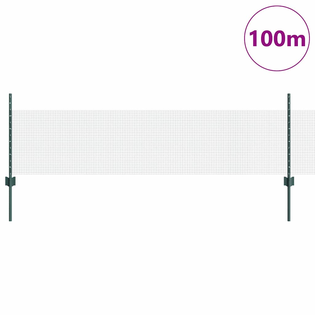 Fence with Posts Green 0.5 x 100 m Steel