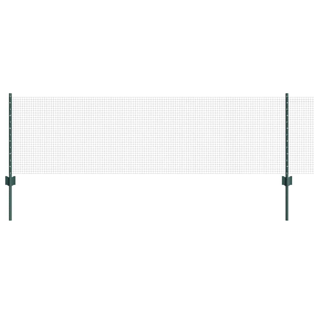 Fence with Posts Green 0.6 x 100 m Steel