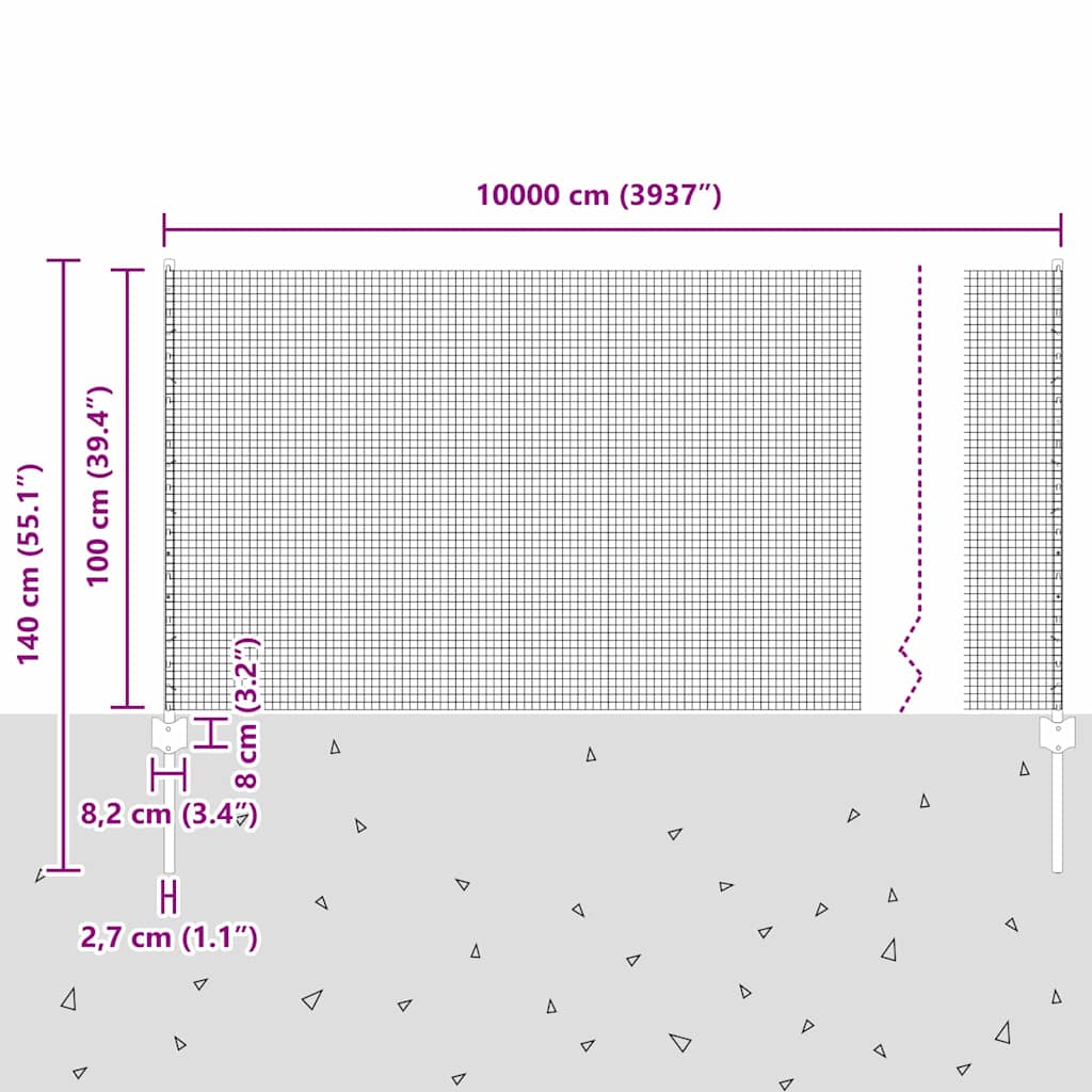 Fence with Posts Green 1 x 100 m Steel