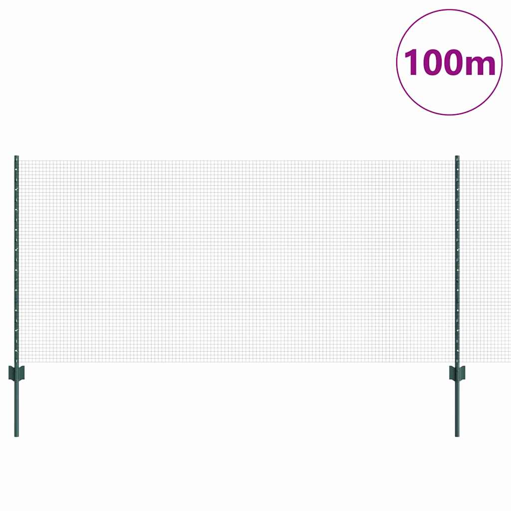 Fence with Posts Green 1 x 100 m Steel
