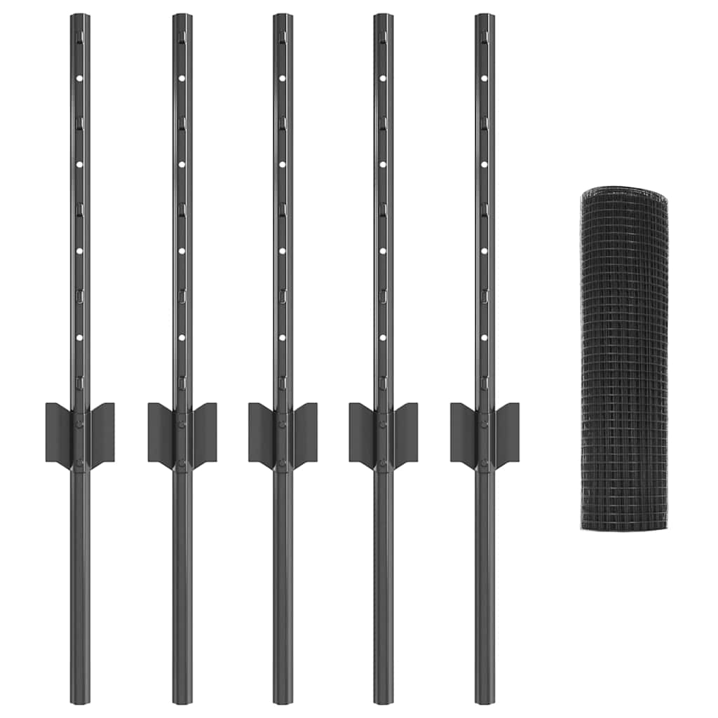 Fence with Posts Grey 0.4 x 10 m Steel