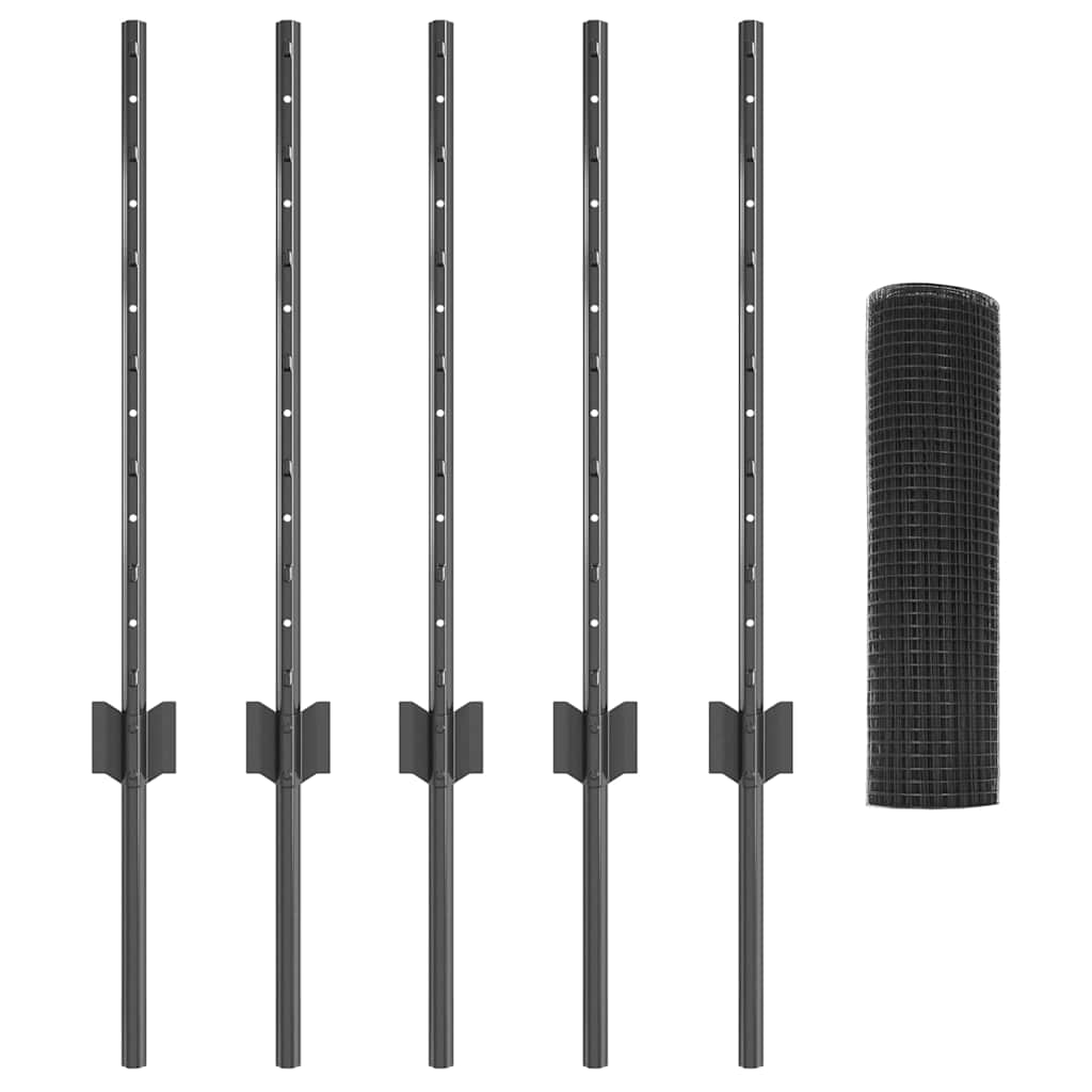 Fence with Posts Grey 0.6 x 10 m Steel