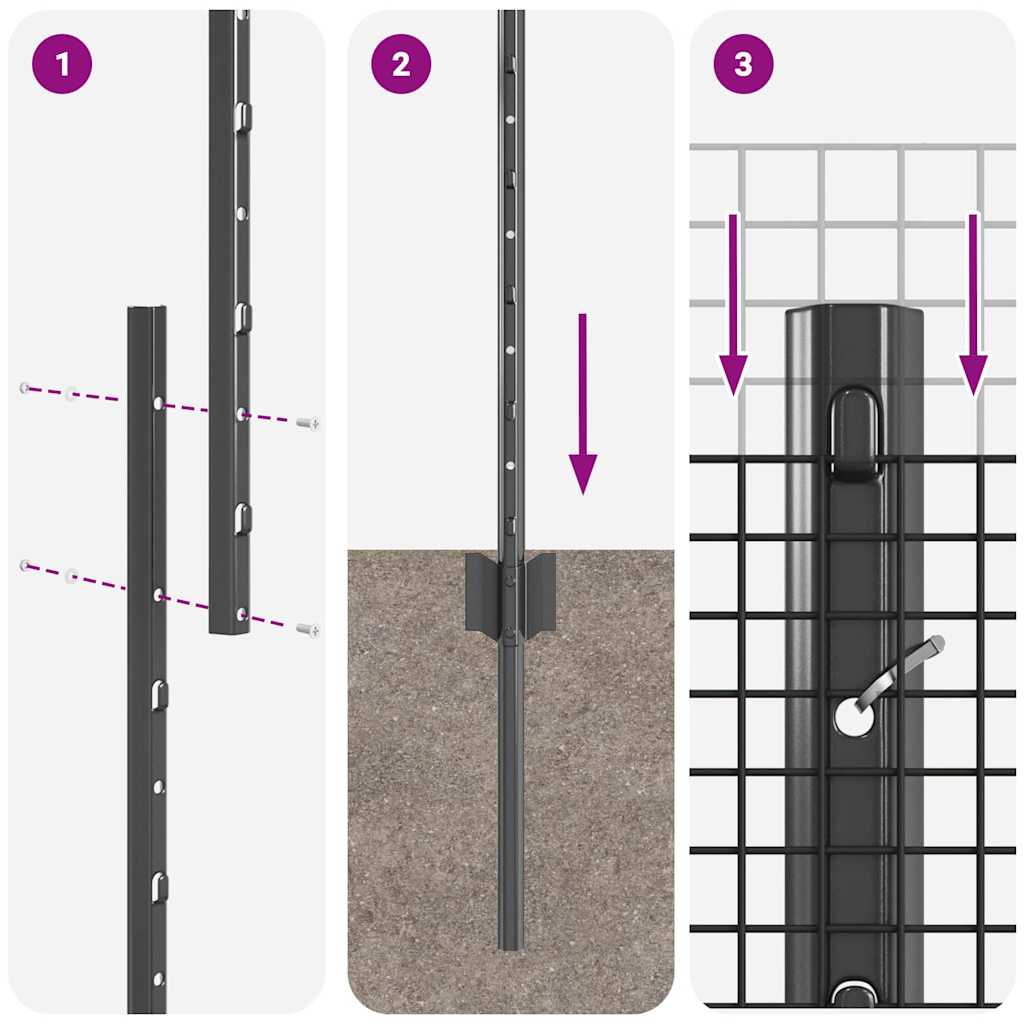 Fence with Posts Grey 1.2 x 10 m Steel
