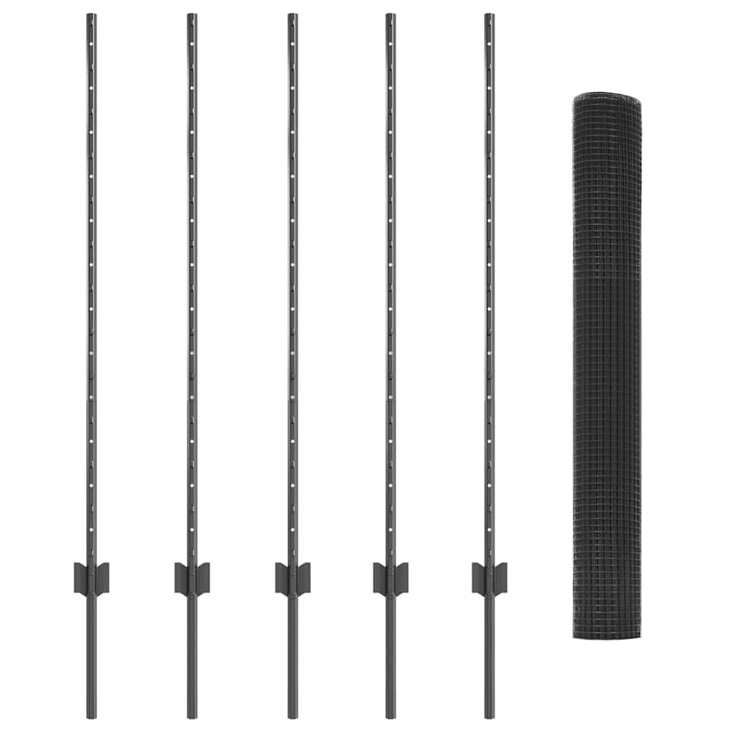 Fence with Posts Grey 1.2 x 10 m Steel