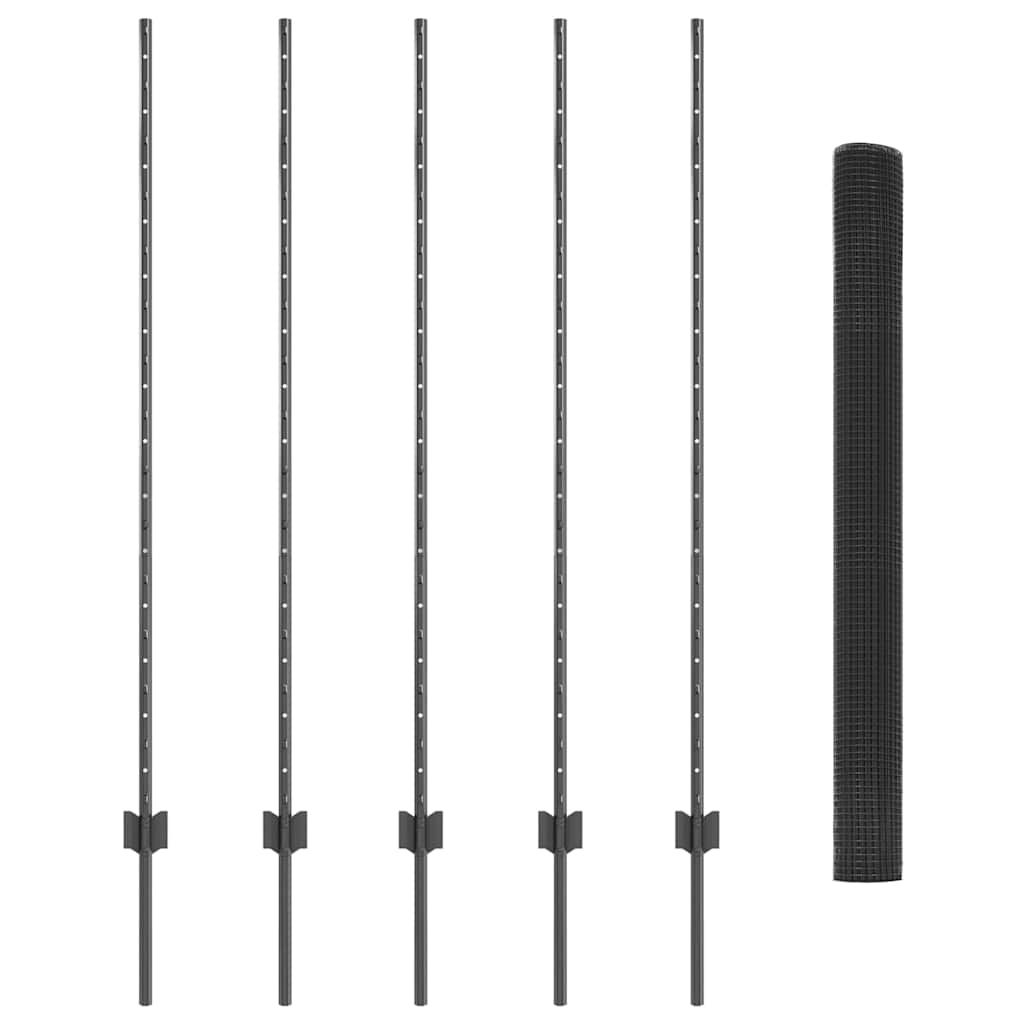 Fence with Posts Grey 1.4 x 10 m Steel