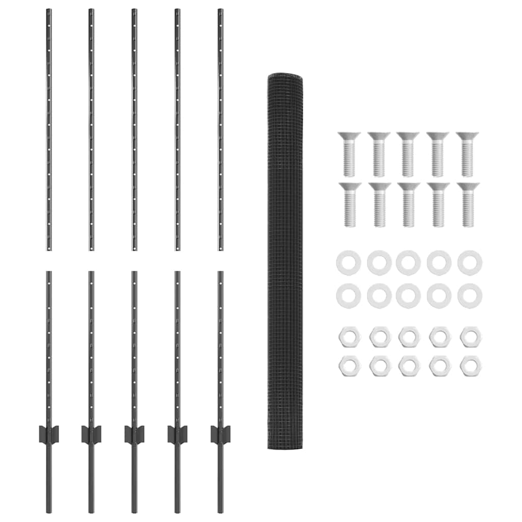 Fence with Posts Grey 1.4 x 10 m Steel