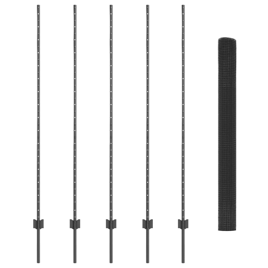 Fence with Posts Grey 1.6 x 10 m Steel