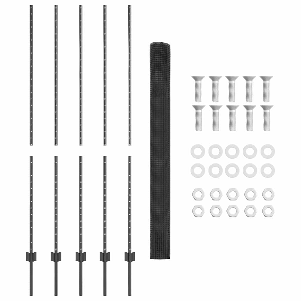 Fence with Posts Grey 1.6 x 10 m Steel