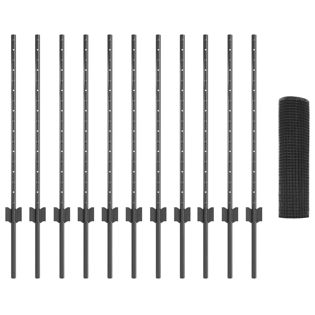 Fence with Posts Grey 0.8 x 25 m Steel