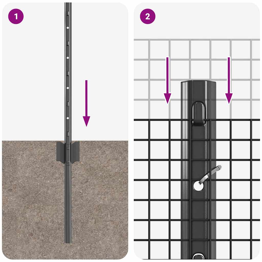 Fence with Posts Grey 0.8 x 25 m Steel