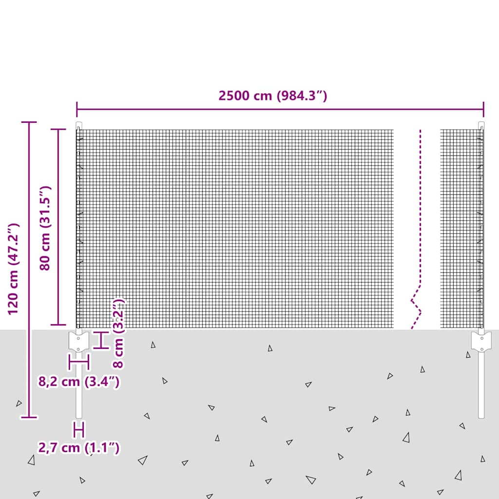 Fence with Posts Grey 0.8 x 25 m Steel