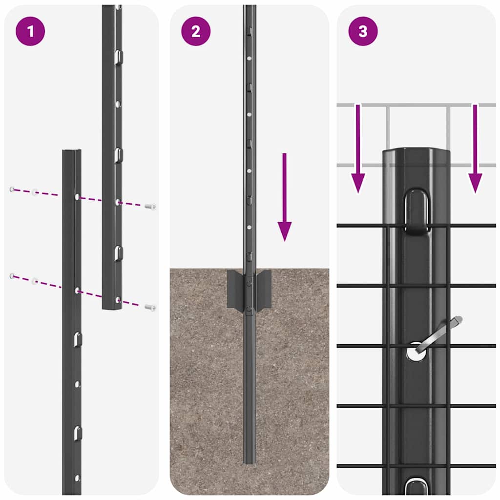 Fence with Posts Grey 1 x 25 m Steel