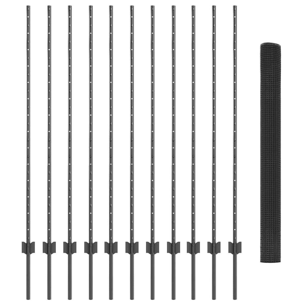 Fence with Posts Grey 1.4 x 25 m Steel