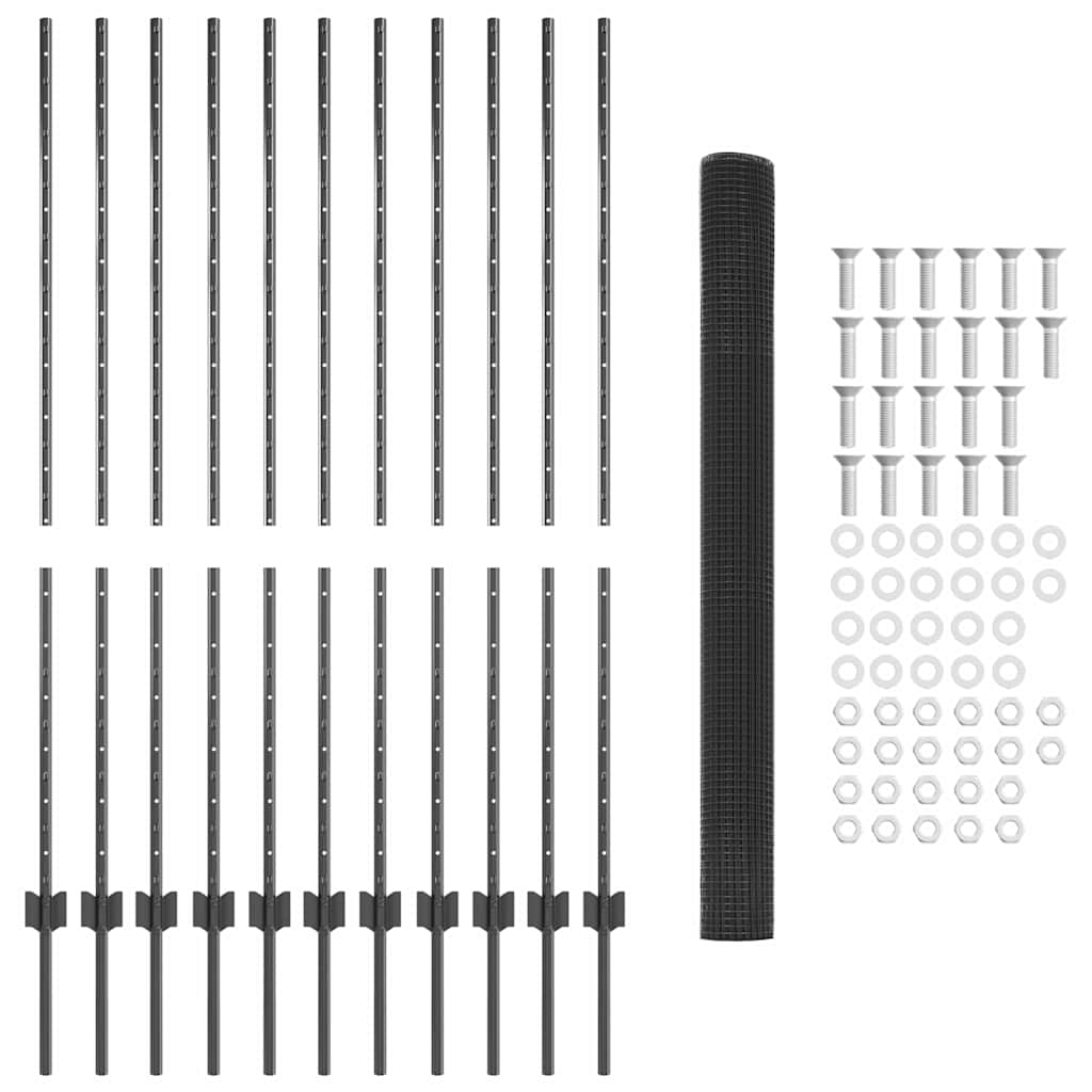 Fence with Posts Grey 1.4 x 25 m Steel