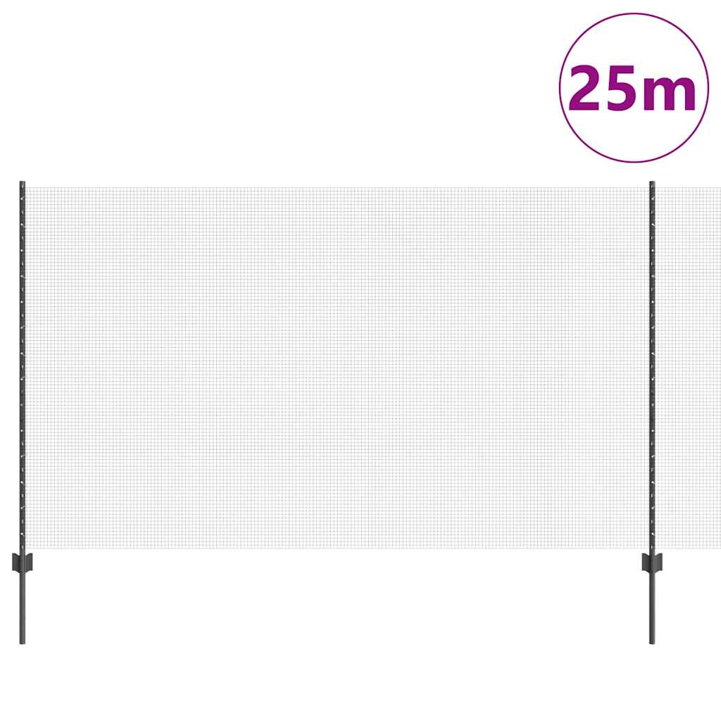 Fence with Posts Grey 1.4 x 25 m Steel