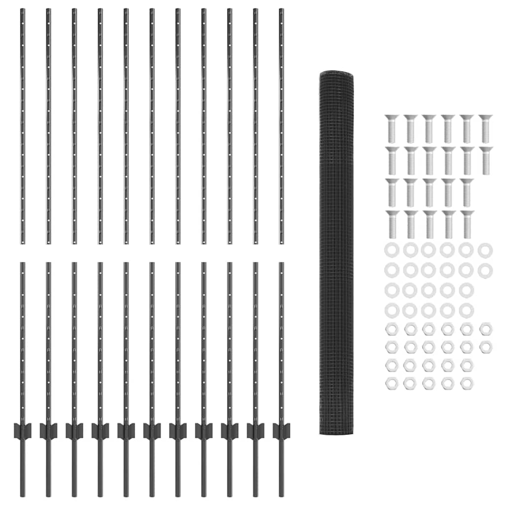 Fence with Posts Grey 1.5 x 25 m Steel
