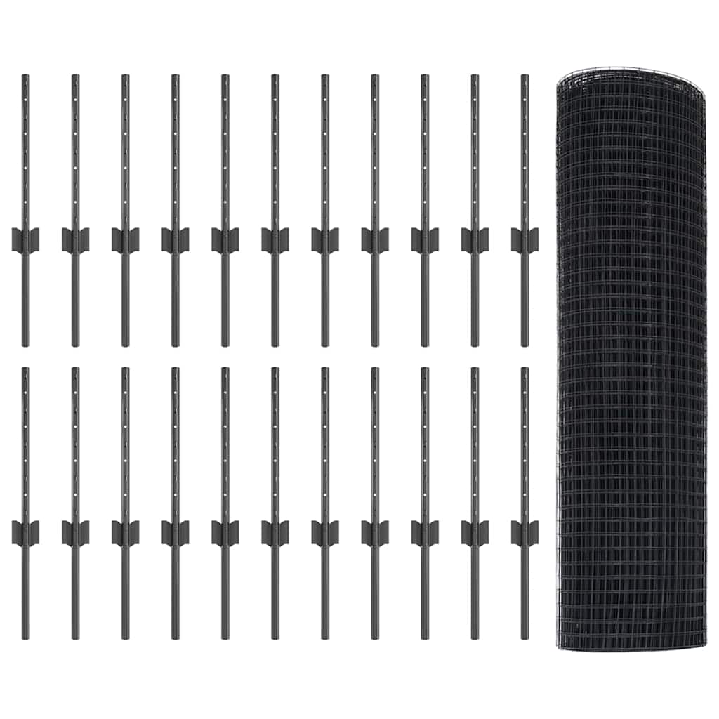 Fence with Posts Grey 0.4 x 50 m Steel