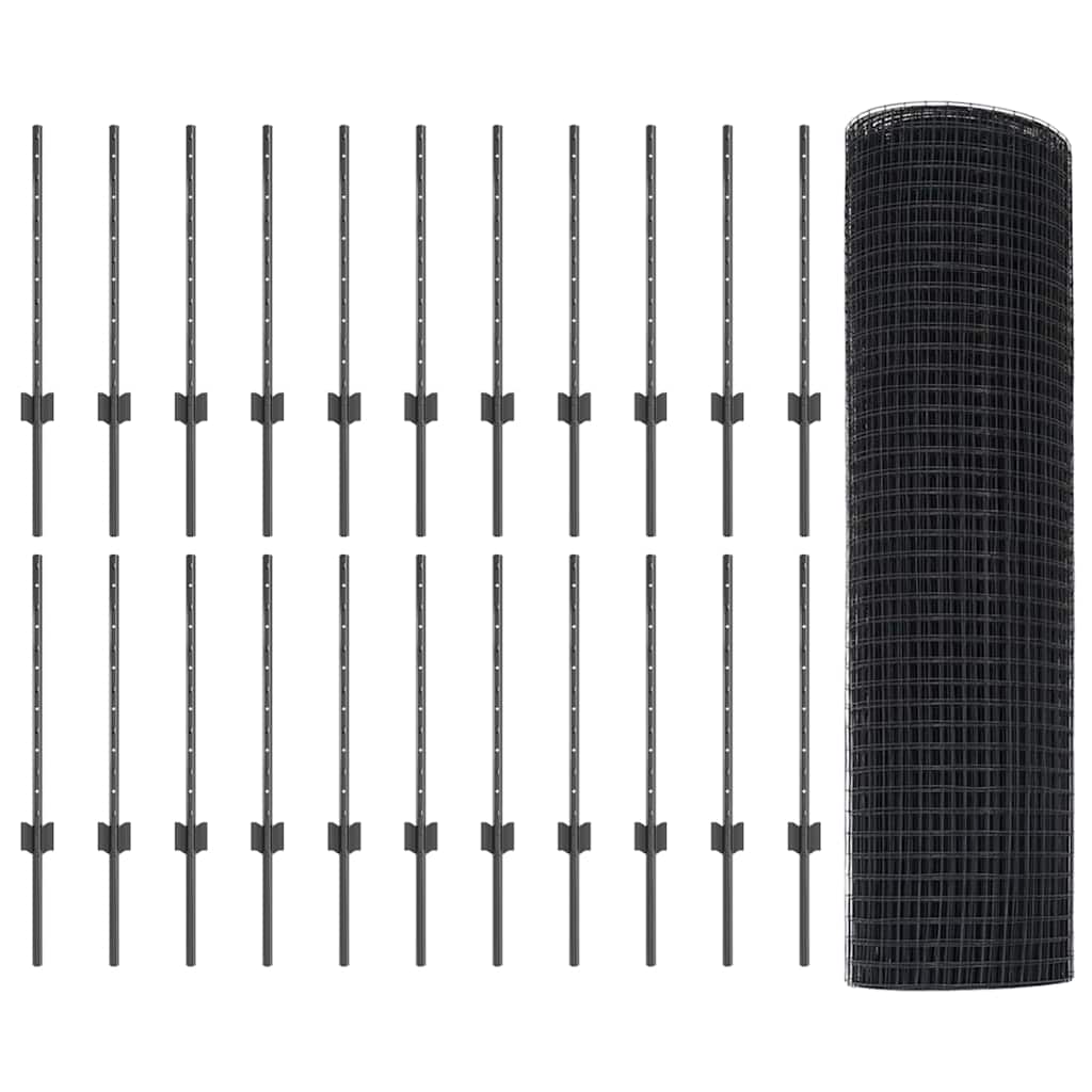 Fence with Posts Grey 0.5 x 50 m Steel