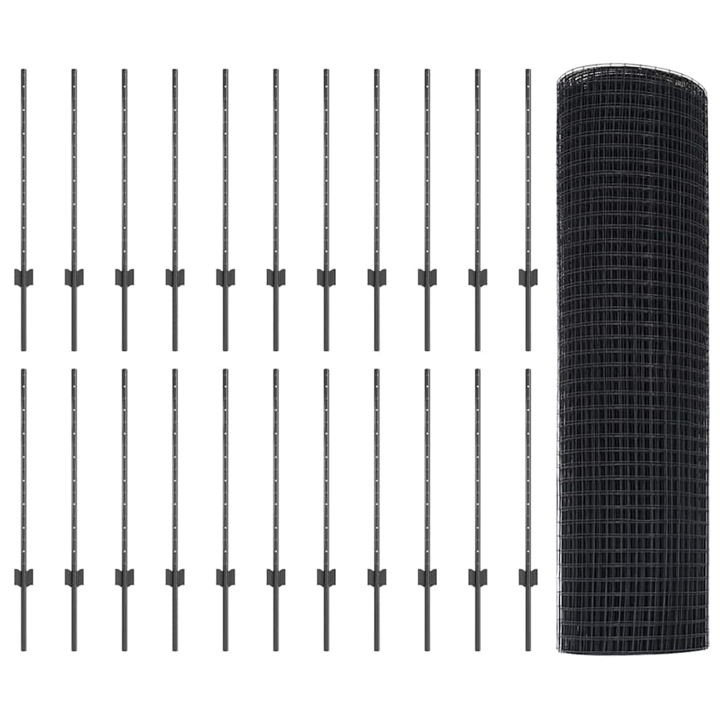 Fence with Posts Grey 0.8 x 50 m Steel