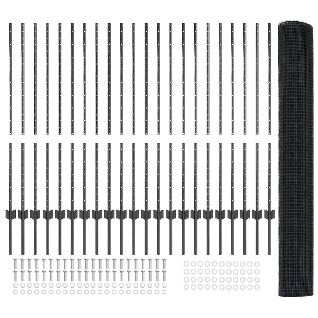 Fence with Posts Grey 1.2 x 50 m Steel