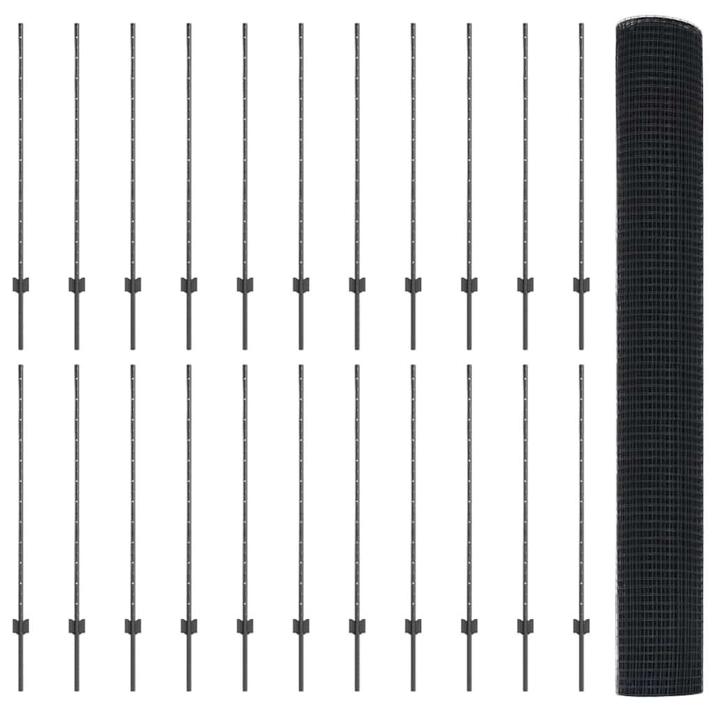 Fence with Posts Grey 1.2 x 50 m Steel