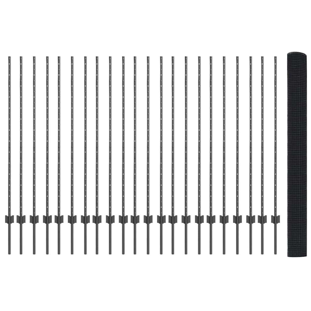 Fence with Posts Grey 1.4 x 50 m Steel