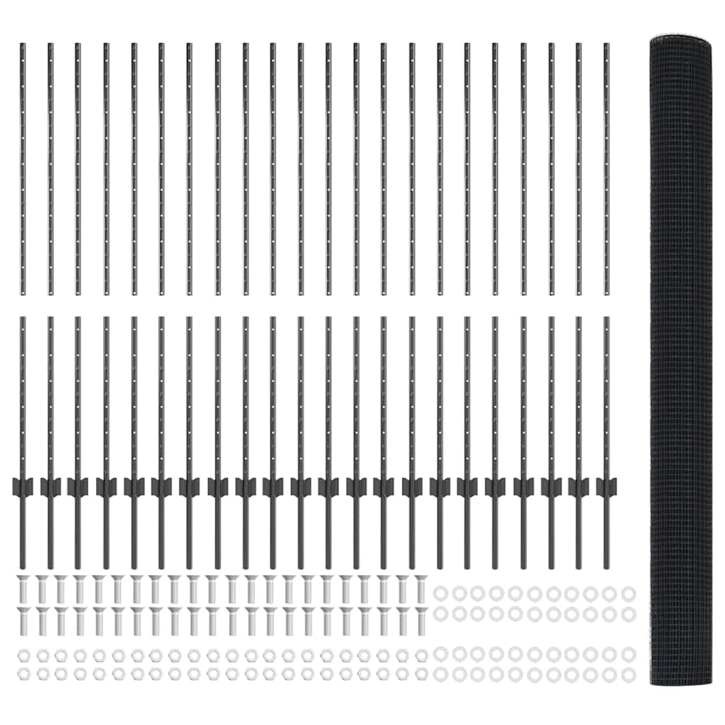 Fence with Posts Grey 1.4 x 50 m Steel