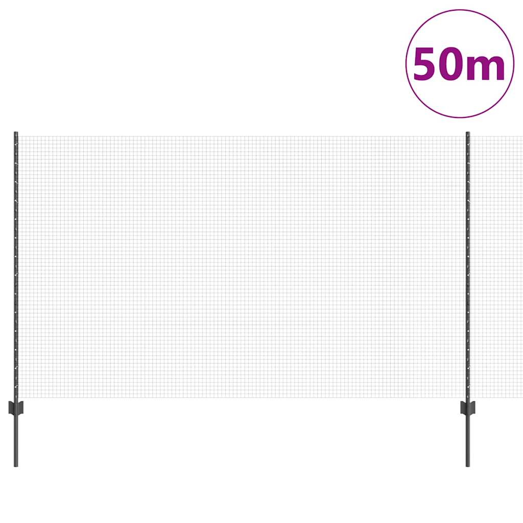 Fence with Posts Grey 1.4 x 50 m Steel