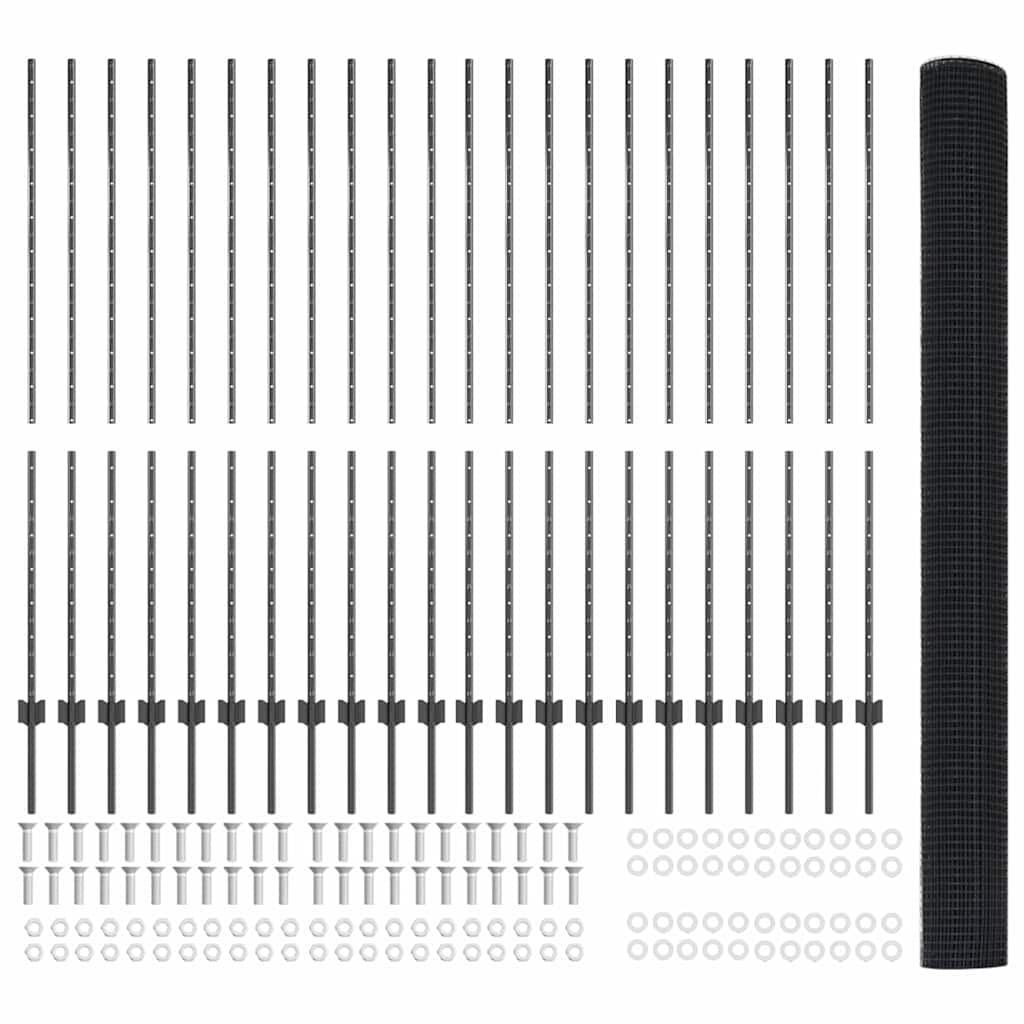 Fence with Posts Grey 1.5 x 50 m Steel