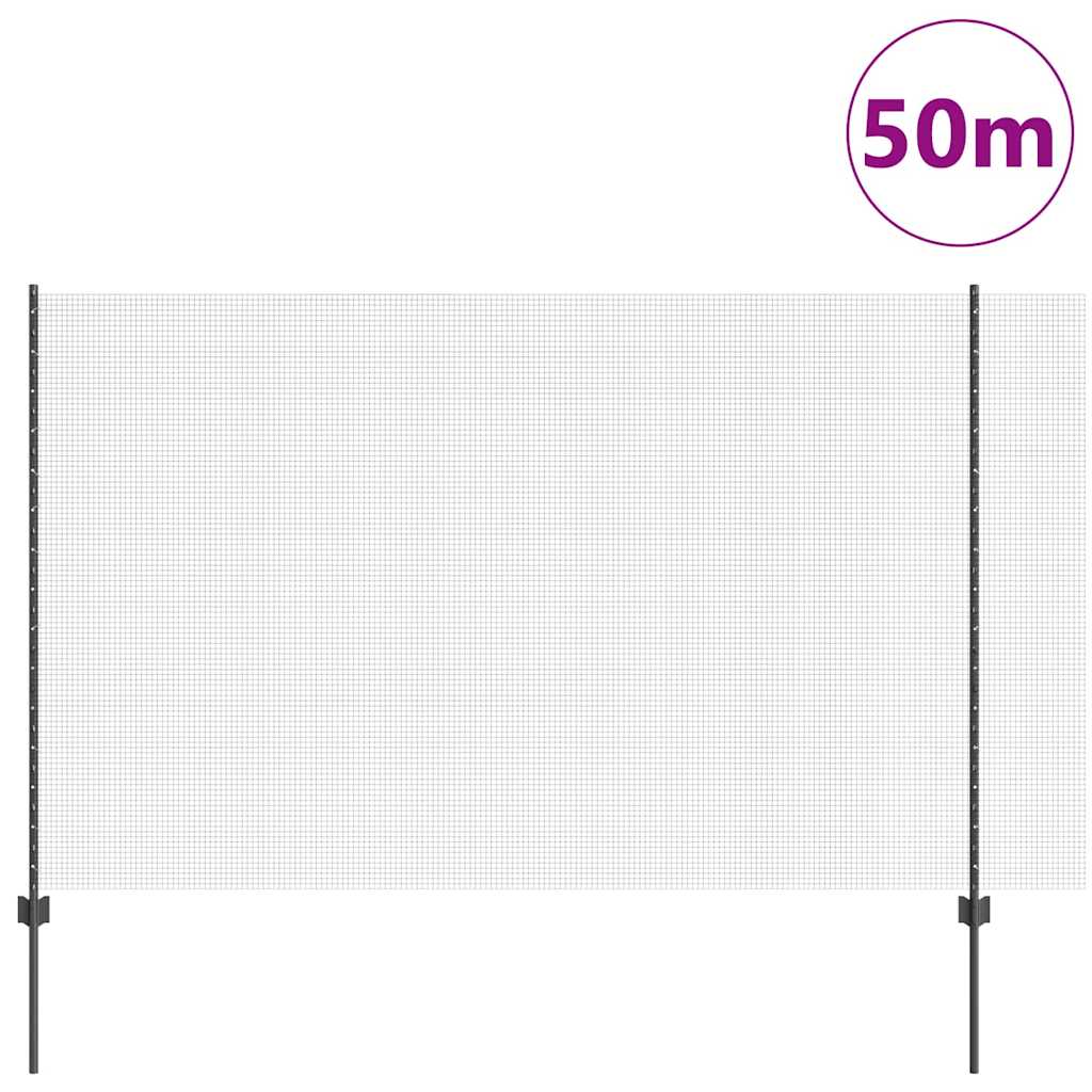 Fence with Posts Grey 1.5 x 50 m Steel