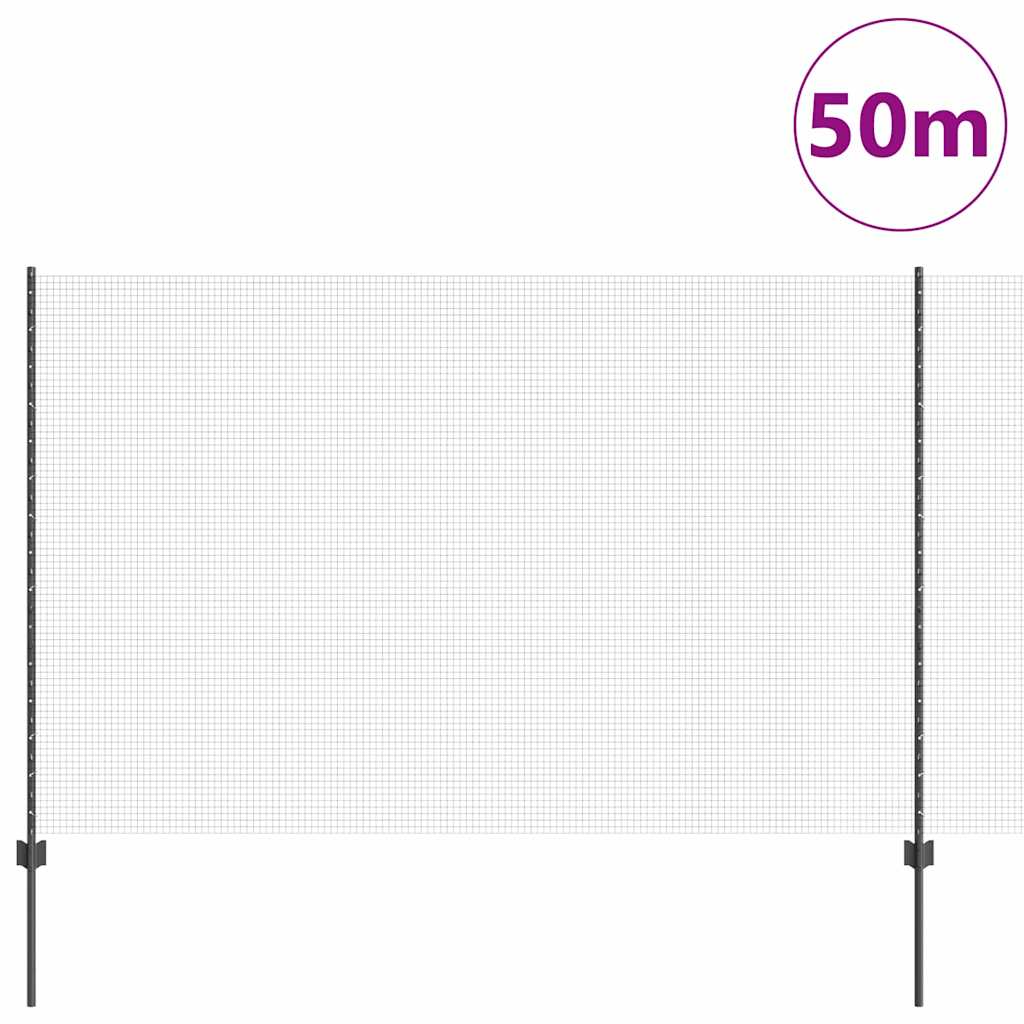 Fence with Posts Grey 1.5 x 50 m Steel