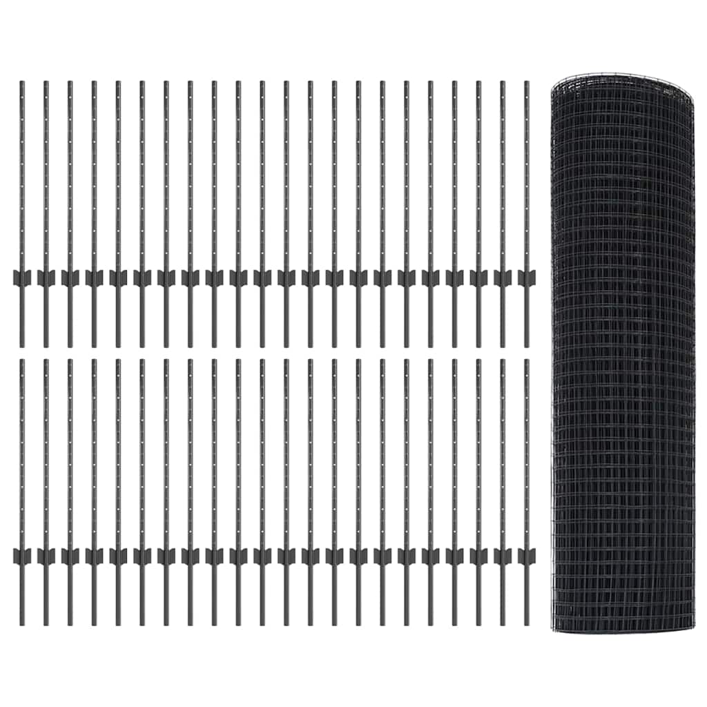 Fence with Posts Grey 0.8 x 100 m Steel