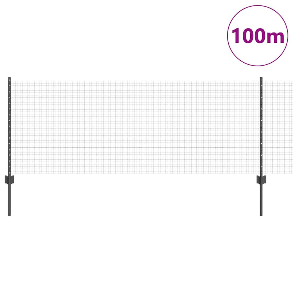 Fence with Posts Grey 0.8 x 100 m Steel