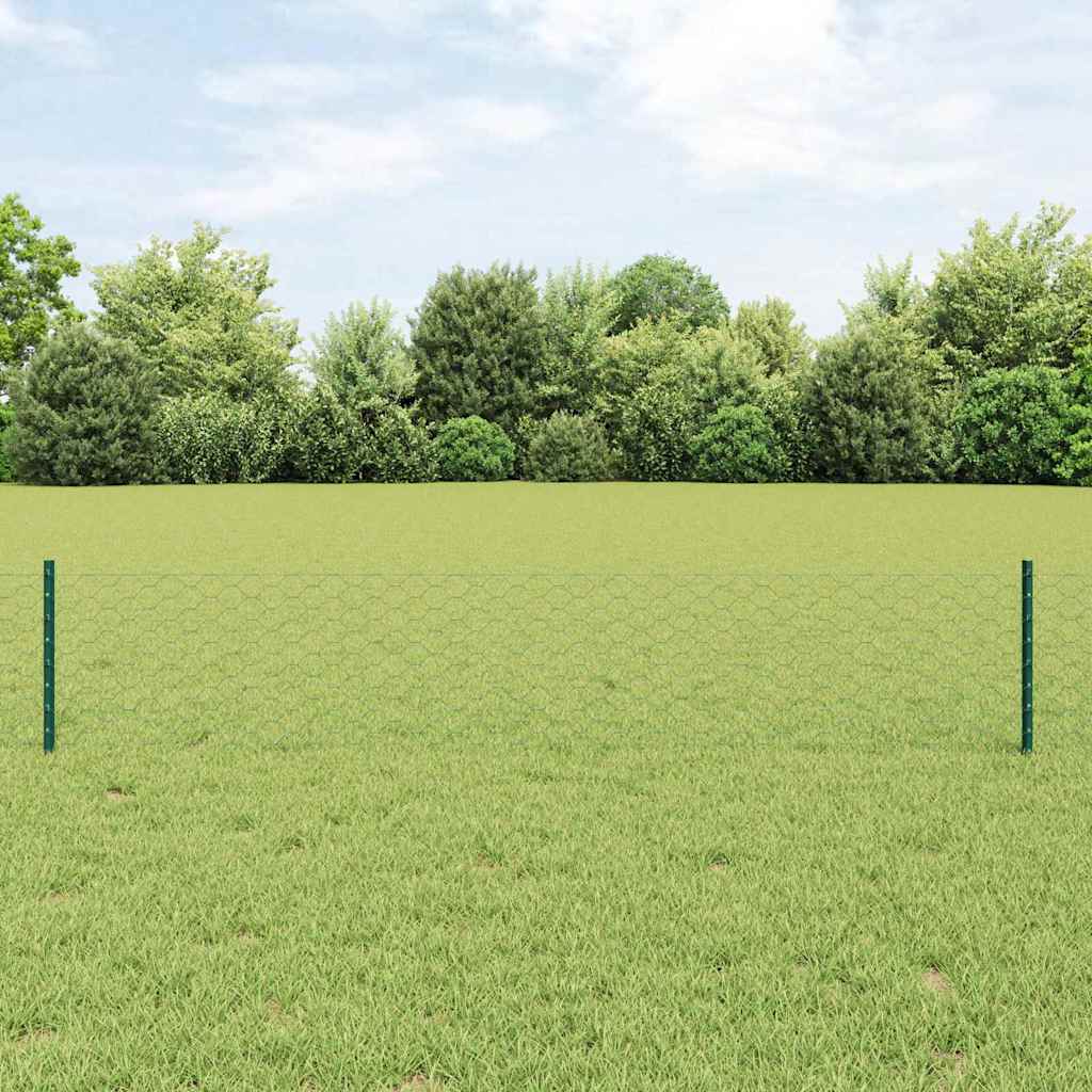 Fence with Posts Green 0.4 x 10 m Steel